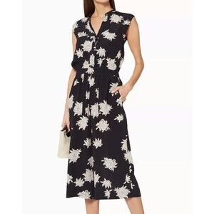 Vince 100% Silk Floral Crop Wide Leg Jumpsuit Black Medium Minimalist Quiet Lu